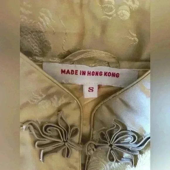 VTG GOLD YELLOW CHINESE BROCADE JACKET COAT EVENING COAT SMALL - Picture 10 of 11